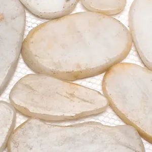 Mosaico de Piedras de Río Planas de Diseño Japonés Blanco Natural Ecológico para Alfombrillas de Baño y Piscinas Exteriores - Product Image 3