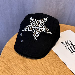 Boina Retro de verano para mujer, Boina de pico de pato con estampado de leopardo, parche de estrella, gorra delantera, sombrero de hiedra ajustable, sombrero de <span class=keywords><strong>Taxi</strong></span> a la moda - Product Image 6