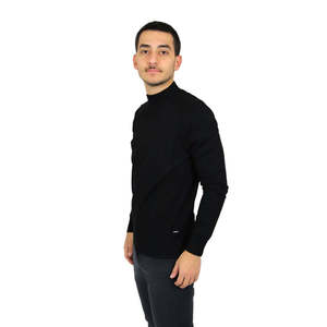 Pull à col roulé pour homme, noir, manches longues, col rond, vêtements d'hiver - Product Image 3
