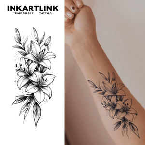 INKARTLINK Pegatina de <span class=keywords><strong>Tatuaje</strong></span> de Flor de Lirio, Ramo Botánico, Pétalo de Jazmín, Línea Fina, Estética Herbal, Suministros a Granel para 15 Días - Product Image 1