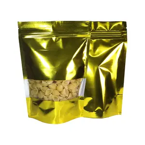 Double-sided Metallic Golden Foil Smell Proof Resealable Mylar Bags Stand Up Pouches with Zipper
