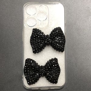 Rétro Cool <span class=keywords><strong>Noir</strong></span> Série Cerise <span class=keywords><strong>Papillon</strong></span> Argent Sac Arc Dos Plat Plein Strass Charmes Junk Téléphone Cas Miroir Décorations - Product Image 2