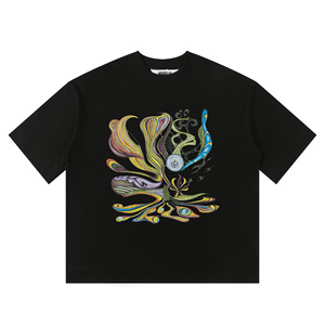 Chất Lượng Cao 100% Cotton Người Đàn Ông Của Quần Áo Nhà Lỗi Hợp Thời Trang Ngắn Tay Áo T-Shirt Mô Hình Mắt Đường Phố Cao 220G Thêu - Product Image 3