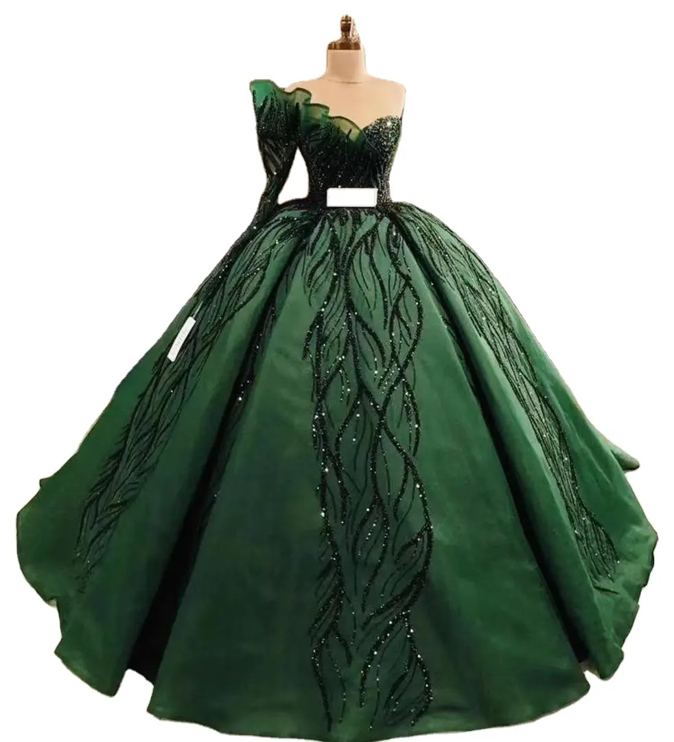 AL1598 couture luxury sequins black green beaded princess dresses evening gown elegant quinceanera dress wedding dress for women