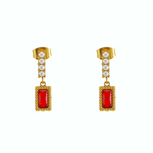 ZOGXIN Drop Earrings Gold Plated Red Green Zircon Pearl Dangle <b>Stud</b> Women's Jewelry Everyday Wear Geometric Design - Product Image 5