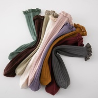 Chaussettes pour enfants printemps-automne en coton peigné, chaussettes tubulaires droites pour bébés garçons et filles, chaussettes à dentelle froncée