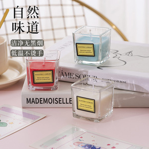 YUHUAN Scented Candles Square Glass Cup Floral Plant Fragrance Home Decor 80-110 Characters - Product Image 2