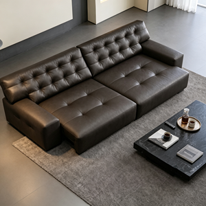 Sofá Seccional Moderno de Cuero PU Color Bronceado con Brazos Cuadrados y Diseño Acolchado para Sala de Estar - Product Image 3