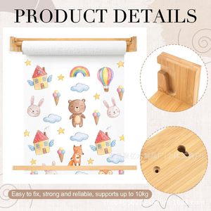 Wooden Paper Roll Holder Wall Mounted Rectangle <b>Storage</b> Organizer For <b>Drawing</b> Coloring Paper Behind Doors On Walls - Product Image 5