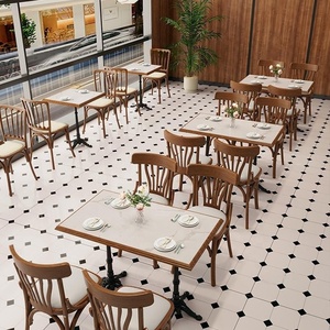 Ensemble de mobilier de <span class=keywords><strong>restaurant</strong></span> et de bar : canapé, banquette, table et chaises, en bois massif, style commercial classique <span class=keywords><strong>chinois</strong></span>, avec plateau en marbre et structure métallique, pour <span class=keywords><strong>salon</strong></span> de bar, confortable - Product Image 4