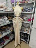Robe de soirée longue sur mesure, couleur crème, à col licou drapé, avec découpes à la taille, style grec, élégante, couleur champagne, pour bal de promo et soirée