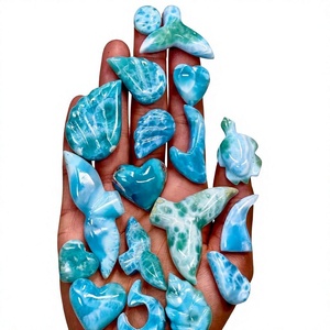 Cabochons sculptés en larimar naturel, mélange de formes cœur, dauphin, tortue, pour la fabrication de bijoux, vente en gros - Product Image 1