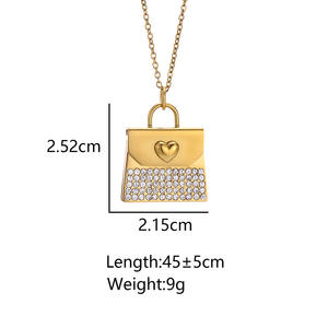 Collana Personalizzata con Ciondolo a Forma di Borsetta in Acciaio Inox Placcato Oro, Incisione Personalizzata per Coppie - Vendita all'Ingrosso - Product Image 3