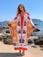 Gaun Kaftan Abaya Elegan V-Neck Wanita, Gaun Maxi Longgar Ukuran Besar, Jubah Arab Gaun Etnik Afrika Bermotif untuk Wanita, Pakaian Pantai dan Sehari-hari