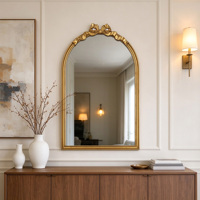 Miroir mural vintage français avec relief en forme de nœud, cadre doré, miroir décoratif suspendu pour chambre à coucher, entrée