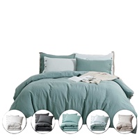 100% Stonewashed Français Lin Couette Couverture Ensemble Noix De Coco Bouton Fermeture 4 Pièces Lin Housse De Couette