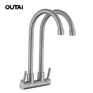 Kualitas Tinggi Sanitary Ware Dinding Dua Kepala Mewah Kran Air Dual Handle Dapur Mixer