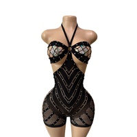 Tenue de performance sexy à col licou orné de strass, moulante, pour soirée de carnaval, danseuse exotique et strip-teaseuse