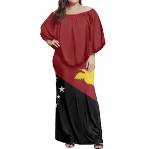 Mongolia nuova Guinea Off spalla increspato abito uccello del paradiso abiti lunghi donna Maxi abiti Casual donna all'ingrosso aderente Sexy