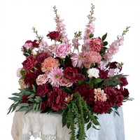 Chemin de table en fleurs artificielles en soie rose bordeaux personnalisé PPS pour mariage, fête, événement, anniversaire, décoration