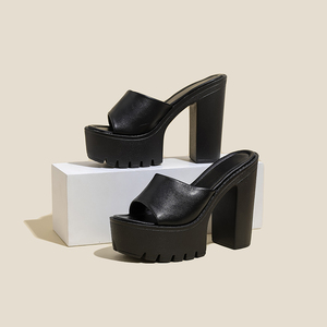 Nouvelles pantoufles pour femmes 2024 à talon épais et rehaussé, confortables, pour la rue et l'extérieur, style européen et américain, à semelle épaisse, grandes tailles - Product Image 5