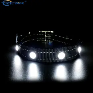 Tize Pet Suppliers High Quality Jewel Flashing Pet Collars with 2 reflective stripes Light Up Dog Collar