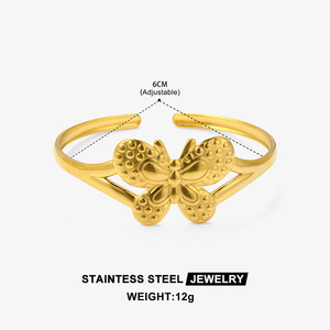 New Arrival 18K Gold Plated Statement Flower Bracelets Stainless Steel Chunky Flower Cuff <b>Bangle</b> for Women - Product Image 1