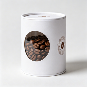 Boîte cylindrique en carton rond imprimée sur mesure avec fenêtre découpée pour le stockage de grains de café de spécialité et les emballages cadeaux - Product Image 1