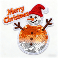 Badge brodé 3D personnalisé en tissu sergé avec broderie dorée, motif de Noël mignon à sequins, thermocollant pour vêtements et chapeaux
