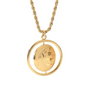 VENTE EN GROS : Collier pendentif islamique rotatif en acier inoxydable plaqué or 18 carats, chaîne à maillons, bijoux religieux, cadeau pour hommes et femmes - Product Image 4