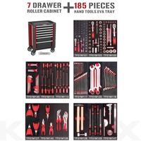 Kinbox Chariot à outils d'atelier professionnel avec 185 pièces Outils à main de mécanicien Ensembles d'outils de plateau EVA