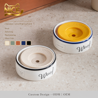 NicePets WOOF Bol en céramique pour animaux de compagnie avec plateau flottant |   Jante rétrécie anti-basculement anti-étouffement |   Bol pour nourriture et eau pour chat et chien avec protection du cou