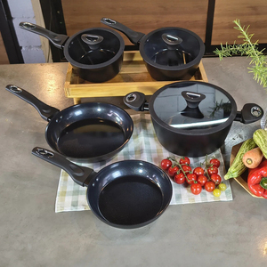 High Quality <b>Pot</b> Pan Silicone Glass Lids Soft Touch Handle Non Stick 8 Piece Forged Aluminium Ceramic Cookware <b>Set</b> - Product Image 3