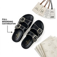 Sandales plates en cuir PU pour femmes, style bohème, avec deux brides et boucles, coutures contrastées tendance, chaussures de plage antidérapantes