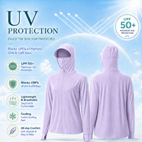 Vêtements de protection solaire personnalisés UPF50+ en tissu soie glacée léger et respirant avec masque facial et trou pour queue de cheval, fermeture éclair, chemise de protection solaire