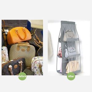 The Best Hanging Purse Organizer Handbag Organizer Homewares Nonwoven 6 Pockets Hanging Closet Storage Bag for Closet - Product Image 6