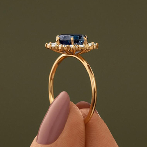 <span class=keywords><strong>Bague</strong></span> de fiançailles en <span class=keywords><strong>or</strong></span> massif 9k/10k/14k/18k <span class=keywords><strong>saphir</strong></span> bleu coupe ovale classique MaiYi Fine Jewelry pour femmes - Product Image 4