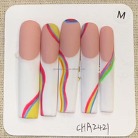 Ongles press-on longs carrés style français, couvrance totale, rose et blanc, motifs 3D en acrylique, doux, réutilisables, avec colle, faux ongles artificiels