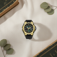 Luxuriöse Runde Digitale Modische Charm-Sportuhr für Herren mit Gehäuse aus Legierung, Silikonarmband, Wasserdicht bis 3 BAR, Platin-Wecker