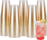 Gobelets jetables en plastique transparent avec paillettes dorées, 9/10/12/14/16 oz, vente en gros, recyclables, pour fêtes, mariages, anniversaires, restaurants