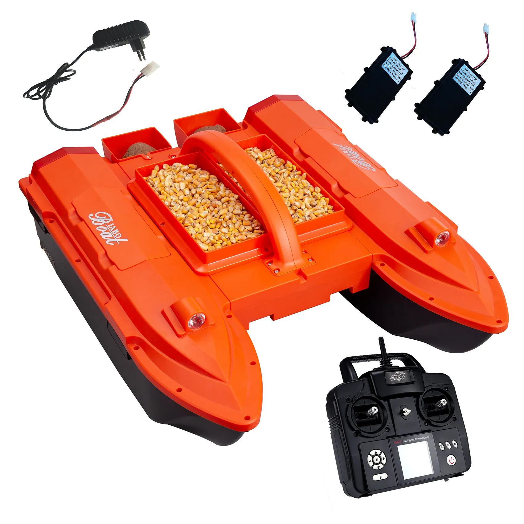 Deutsch USA Russland UK Lagerhaus JABO5CG Orange Auto Navigation Fisch finder, Köder boot 500m automatisches Fahren 4 Köder behälter