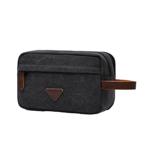 Trousse de toilette suspendue classique bleu marine personnalisée 16oz, portable, grande, en toile de coton cirée vierge, imperméable et écologique, avec fermeture éclair - Product Image 1