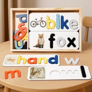 Juego de Letras para el Aprendizaje del Abecedario para Jardín de Infancia, Tablero de Construcción de Palabras CVC, Juguetes de Madera para el Aprendizaje de Ortografía con Caja de Almacenamiento - Product Image 5