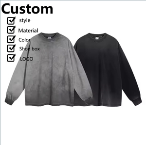 Sweat-shirt à col rond épais pour hommes, noir délavé, vintage, éponge française, 500GSM - Product Image 4