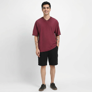 T-shirt uni pour homme, vente chaude, été, manches courtes, coupe ample, col en V, décontracté, vêtements pour homme, tailles grandes - Product Image 1