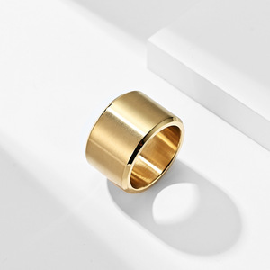 High End Men's 15MM Hip Hop Wide Band Stainless Steel <b>Ring</b> 18K PVD Gold Plated Matte Brushed Finish Fashion Bold <b>Statement</b> <b>Ring</b> - Product Image 1