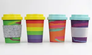 Tasses à café écologiques personnalisées, tasse à café réutilisable en Fiber de bambou avec manchon en Silicone