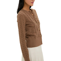 Großhandel Damen V-Ausschnitt Zopfmuster Strickjacke Langarm Cropped Herbst Winter Knopfleiste Vorne Lässige Mode Strickwaren