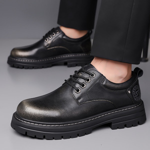 Men's Cowhide <b>Leather</b> Shoes Brown Lace-Up Chunky Sole Casual <b>Work</b> <b>Boots</b> 5081 - Product Image 2