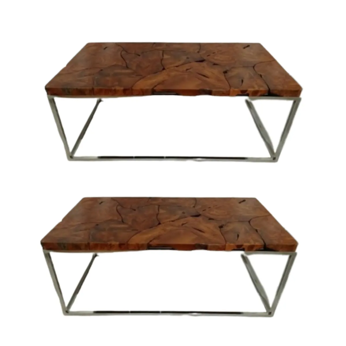 Indonesia Best Table From Compiled By Teak Root With Stainless Steel Legs Best Quality Furniture